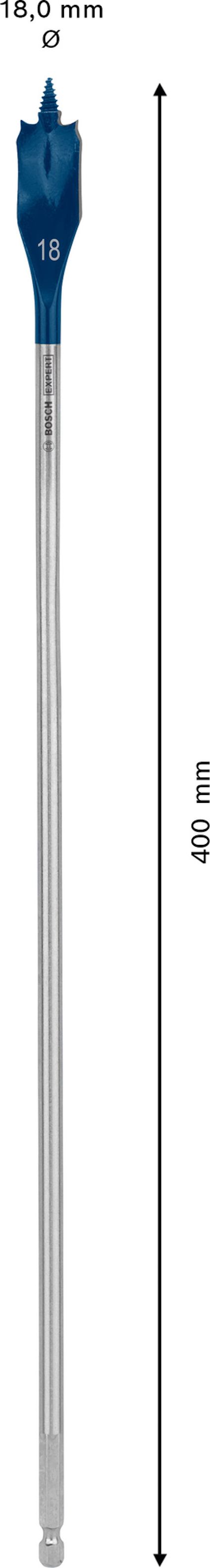 Blå och silver borrspets, 18 mm bredd, 400 mm längd.