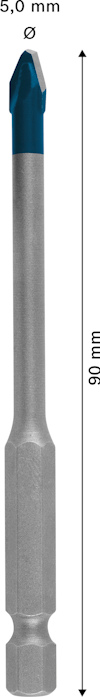 Skruvbits med blå spets, längd 90 mm, diameter 5,0 mm.