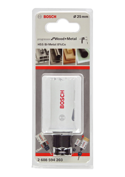 Förpackning med Bosch hålsåg, 25 mm, för trä och metall, HSS Bi-Metal 8% Co.