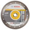 Rund diamantskiva med text: "Bosch", "Universal", "Ø 230 x 22,23 mm", symboler och säkerhetsanvisningar på etiketten.