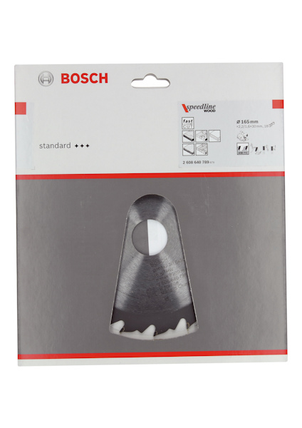 Förpackning med Bosch speedline wood sågklinga, standard, 216 mm.