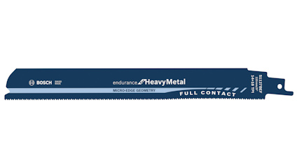 Blått tigersågblad med texten "Bosch Endurance Heavy Metal Micro-Edge Geometry Full Contact".
