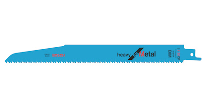 Tigersågblad i blått med texten "Bosch" och "heavy for Metal", designad för metallbearbetning.