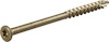 Metallskruv med grov gänga och Torx-huvud på ljus bakgrund.
