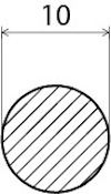 Ritning av en cirkulär tvärsnitt med en diameter på 10, markerad med snedstreckad fyllning.