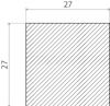 Kvadrat med diagonala linjer och måttangivelse 27 för sidorna.