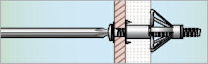 Illustration av en expanderspik infäst i en vägg.
