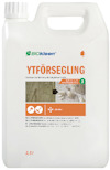 Vit plastdunk med etiketten "YTFÖRSEGLING". Text och logotyp i grönt och orange. Bild av trall på etiketten.