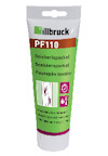 Tub med texten "illbruck PF110 Snickerispackel" och text på flera språk.