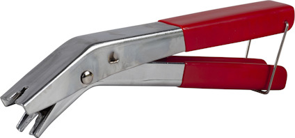 Monteringstång med rött handtag och metallspetsar, placerad mot en neutral bakgrund.