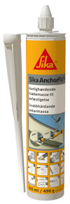 Sika AnchorFix-1 tub med text och illustrationer, orange etikett, vit bakgrund.