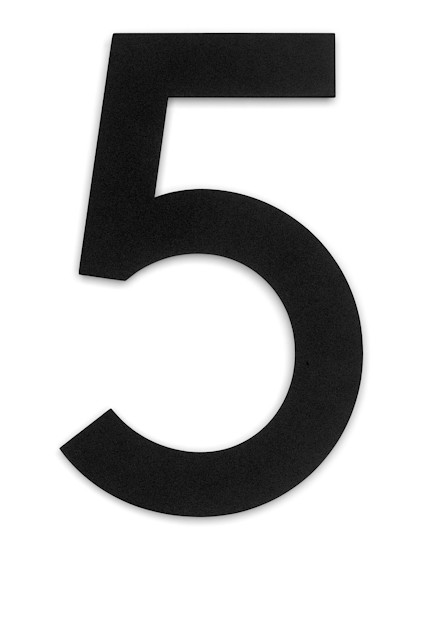Svart siffra "5" i modern stil mot vit bakgrund.
