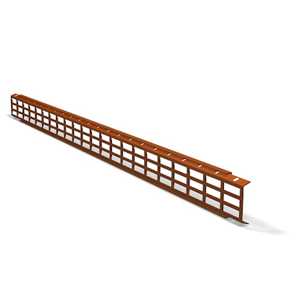 Snörasskydd i tegelröd färg med rutnätad design mot svart bakgrund.