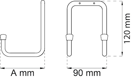 Ritning av en U-formad metallbygel. Måtten 120 mm (höjd) och 90 mm (bredd) visas.