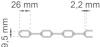 Kedjeillustration med måtten 26 mm x 9,5 mm x 2,2 mm.