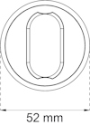 Ringsymbol med inre ovalt mönster, omringat av en cirkel. Text under: "52 mm".