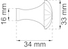 Ritning av en konformad komponent med måtten 16 mm, 33 mm och 34 mm angivna.