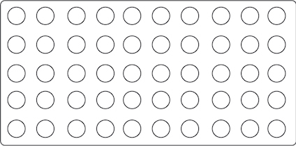Rektangel med sju rader av cirklar, åtta cirklar per rad.