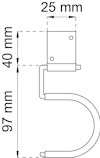 Diagram över krok med mått: 25 mm, 40 mm, 97 mm.