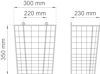 Ritning av korg med mått: bredd 300 mm, djup 220 mm, höjd 350 mm; sida djup 230 mm.