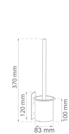 Illustration av toalettborsthållare med mått: höjd 370 mm, hållarens höjd 100 mm, bredd 83 mm, väggplatta 120 mm.