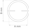 En cirkulär ritning med två parallella horisontella linjer inuti och dimensionerna A mm och B mm angivna med pilar.