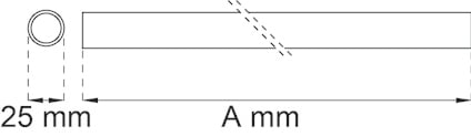 Teknisk ritning av ett rör med diameter 25 mm, längd markerad som A mm.