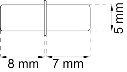 Ritning av en cylinder, 5 mm hög, 8 mm bred till vänster och 7 mm bred till höger.