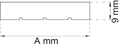 Diagram som visar en rektangulär form med måtten A mm i bredd och 9 mm i höjd.
