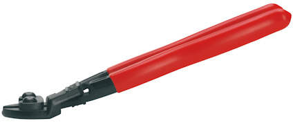Kraftavbitare med svart skärhuvud och rött handtag.