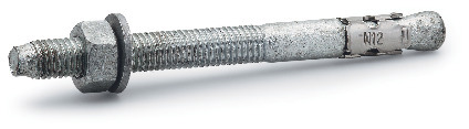 Metallisk betongexpander med gängad kropp och mutter, märkt med "M12".