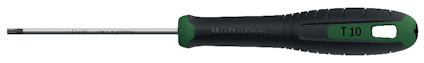 Svart och grön skruvmejsel med texten "T10" på handtaget.