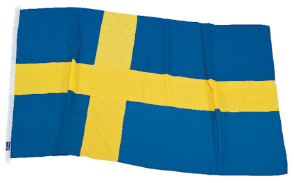 Svensk blå och gul marin flagga med ett kors.