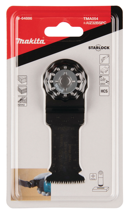 Förpackad sågklinga Makita TMA054 Starlock med röd och grå förpackning.
