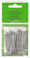 Förpackning med rostfria syrafasta spikar från ESSVE, 30 stycken. Art nr: 522046. Gröna och vita färger.