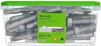 Förpackning med 25 expansionsbultar M10/71/104, Essve Golden Anchor.