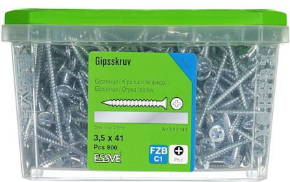 Låda med gipsskruvar, 3,5 x 41 mm, 900 st, PH2, Essve.