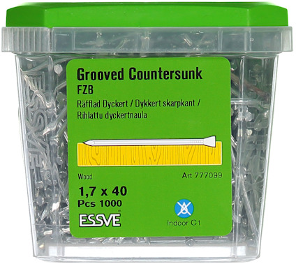 Transparent plastlåda med rillade dyckert 1,7 x 40 mm, 1000 st. Inomhusbruk C1. Text på både svenska och engelska.