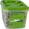 Plastförpackning med grönt lock, innehållande 50 st EDA Slagankare M10 för betong/naturstensinfästning.