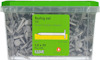 Plastlåda med takspik, etikett med text: "Roofing nail, 2,8 x 20 mm, 725 st, ESSVE".