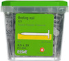 Plastlåda med 650 pappspik 2,5 x 30 mm, märkt "ESSVE", "Roofing nail", "Art 777244".