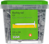 Plastlåda med Essve takspik, etikett med text: "Roofing nail FZV 2,5 x 50, PCS 425, Art 777249, Outdoor C3".