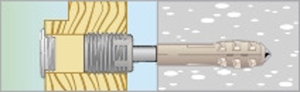 Illustration av en ballofix-ventil installerad genom en vägg, visar sektionen av röret och ventilen.