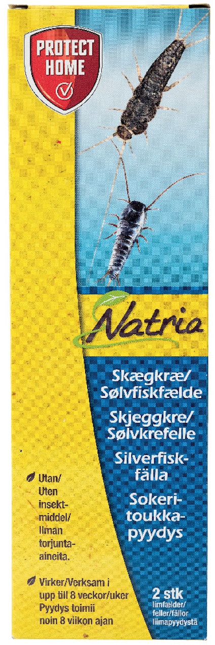 Förpackning för en Natria silverfiskfälla från Protect Home. Innehåller två stycken.
