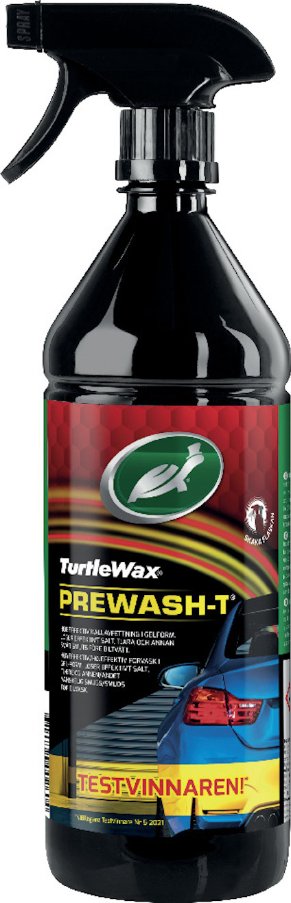Sprayflaska med Turtle Wax Prewash-T, bild av bil på etiketten.