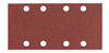 Rektangulärt sandpapper med åtta runda hål i två rader.