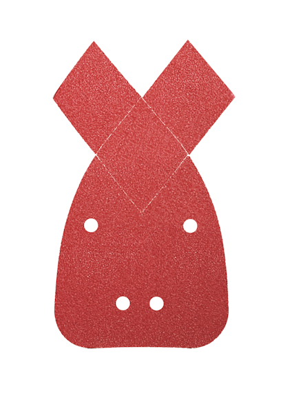 Röd slipark med fyra hål, formad för slipmaskiner.