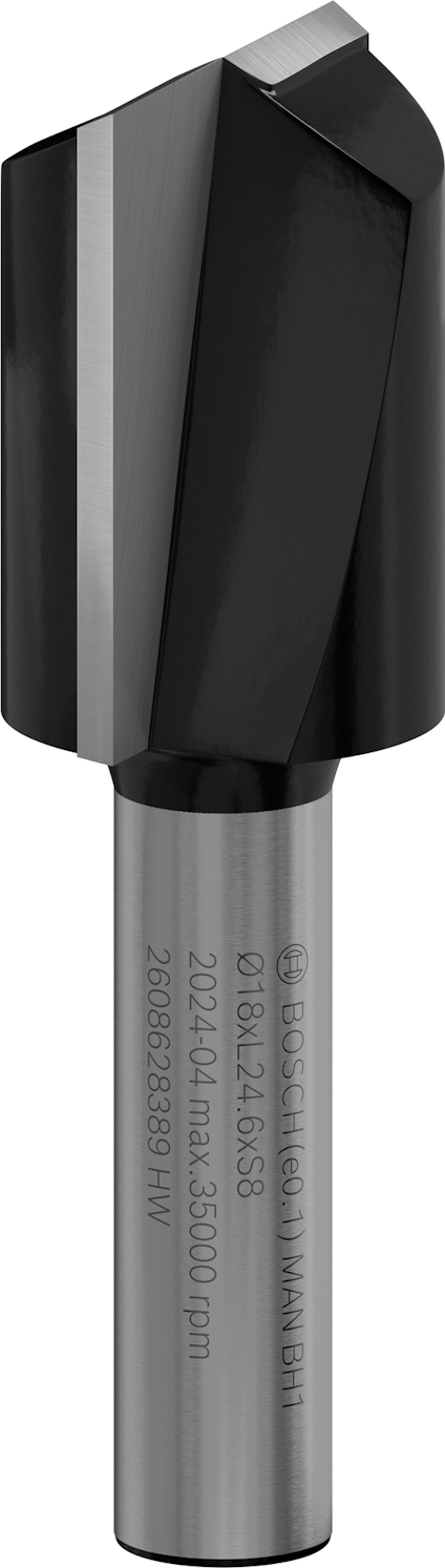 CNC-fräs med cylinderformat skaft och svart skärkant, text på skaftet "268.026.381 MW".