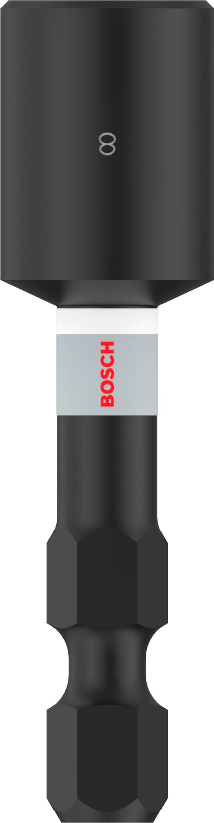 Svart skruvbits med vit märkning och röd text "BOSCH", siffermarkering "8".