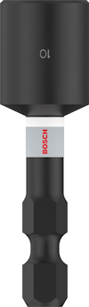 Svart Bosch bits med hexagonal form och text "10" på toppen, samt Bosch-logotypen på vit bakgrund.